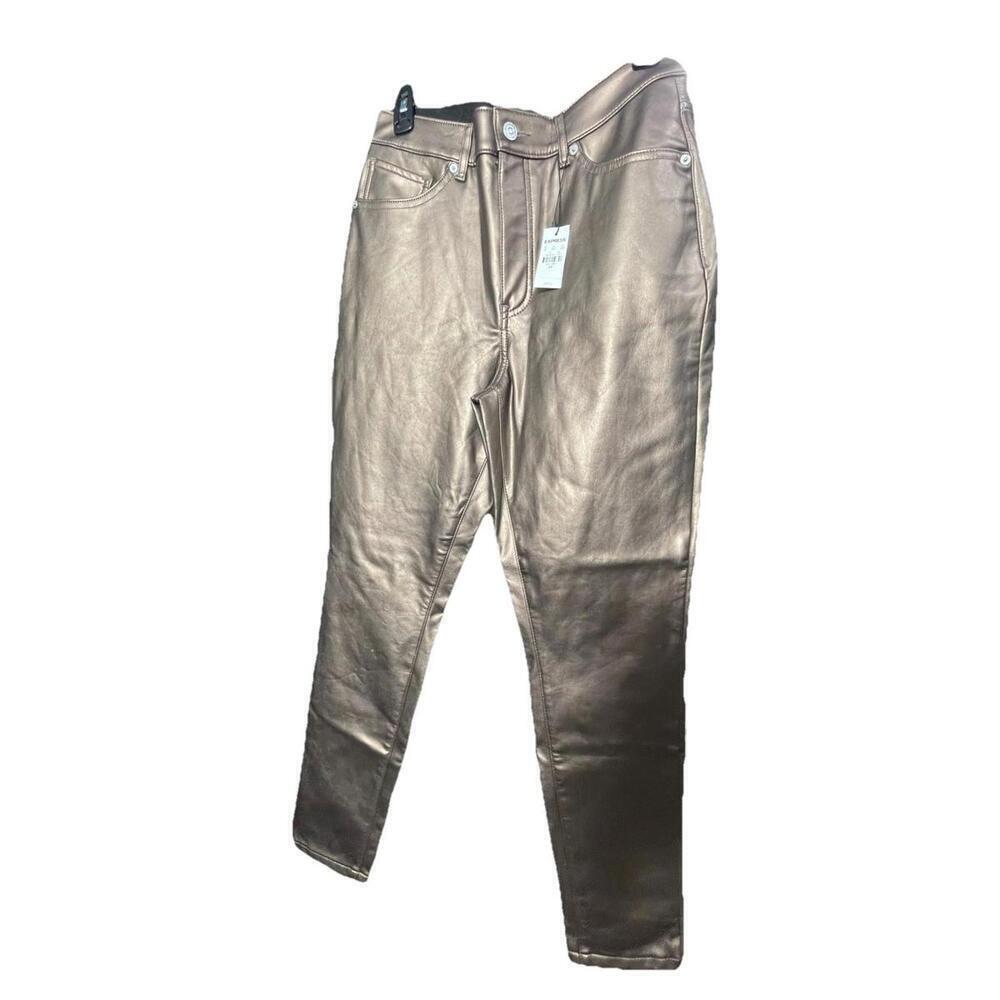 NWT Express Womens 10R Bronze Metallic Skinny High Rise Faux Leather MSRP $88